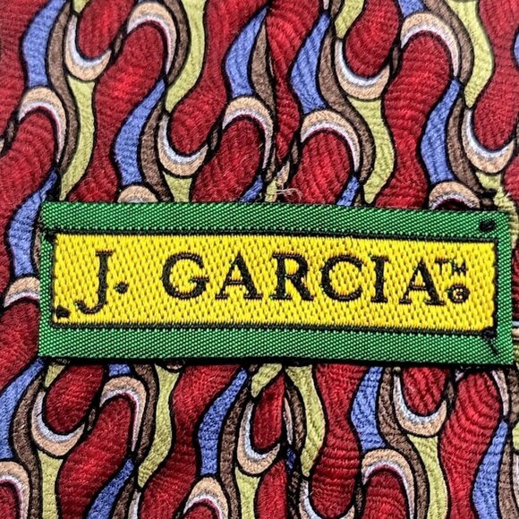 J. Garcia Red Blue Green Swirl Silk Tie - Picture 3 of 5